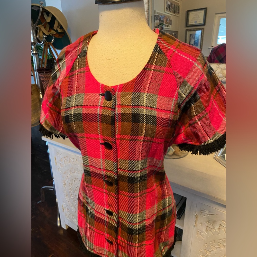 Vintage 1960s Prior Westerns Denver Plaid Fringed Rockabilly Top